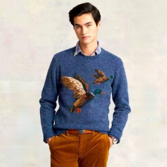 Polo Ralph Lauren Blue Duck Hunting Mallard Wool Sweater - Picture 1 of 12